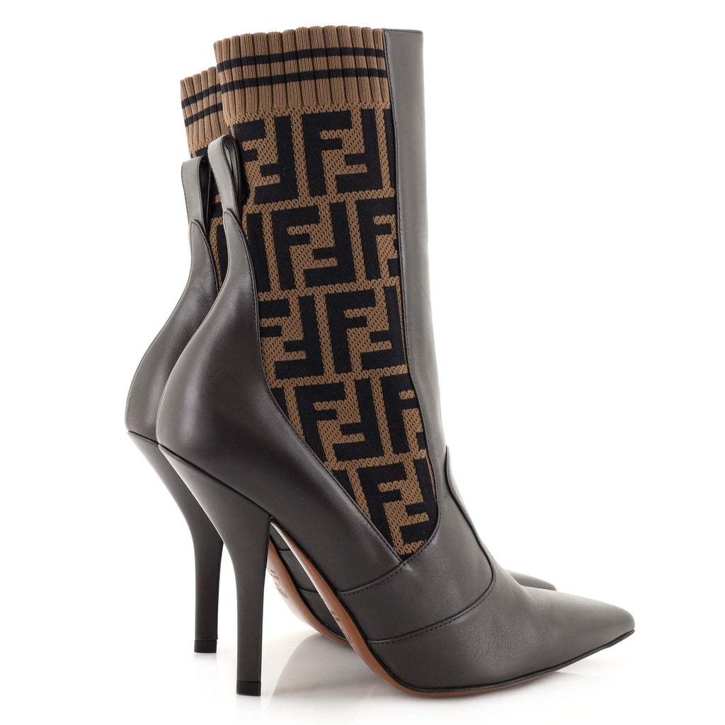 Women's Sock Ankle Boots Leather with Knit