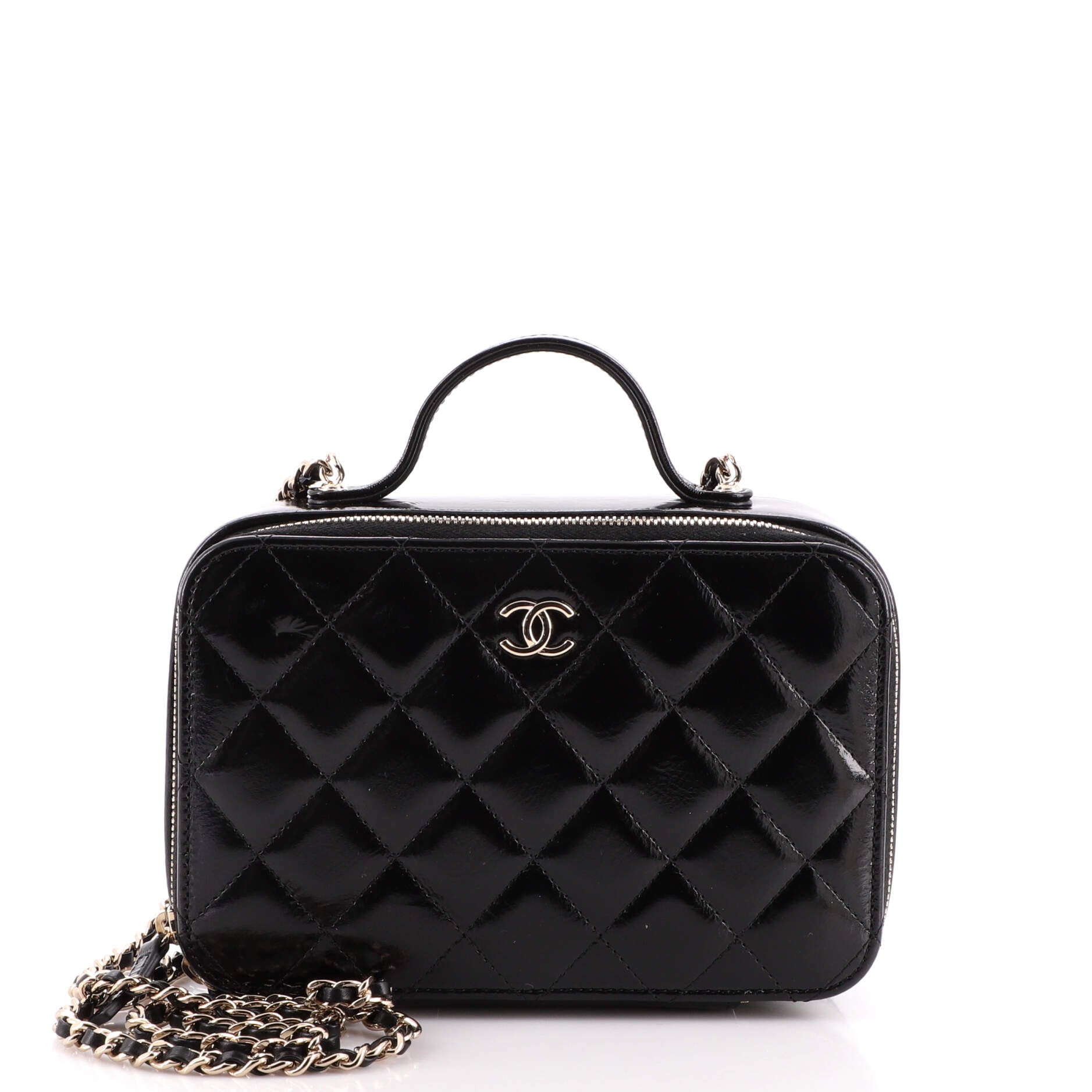 Double Zip CC Vanity Case Quilted Shiny Lambskin Small