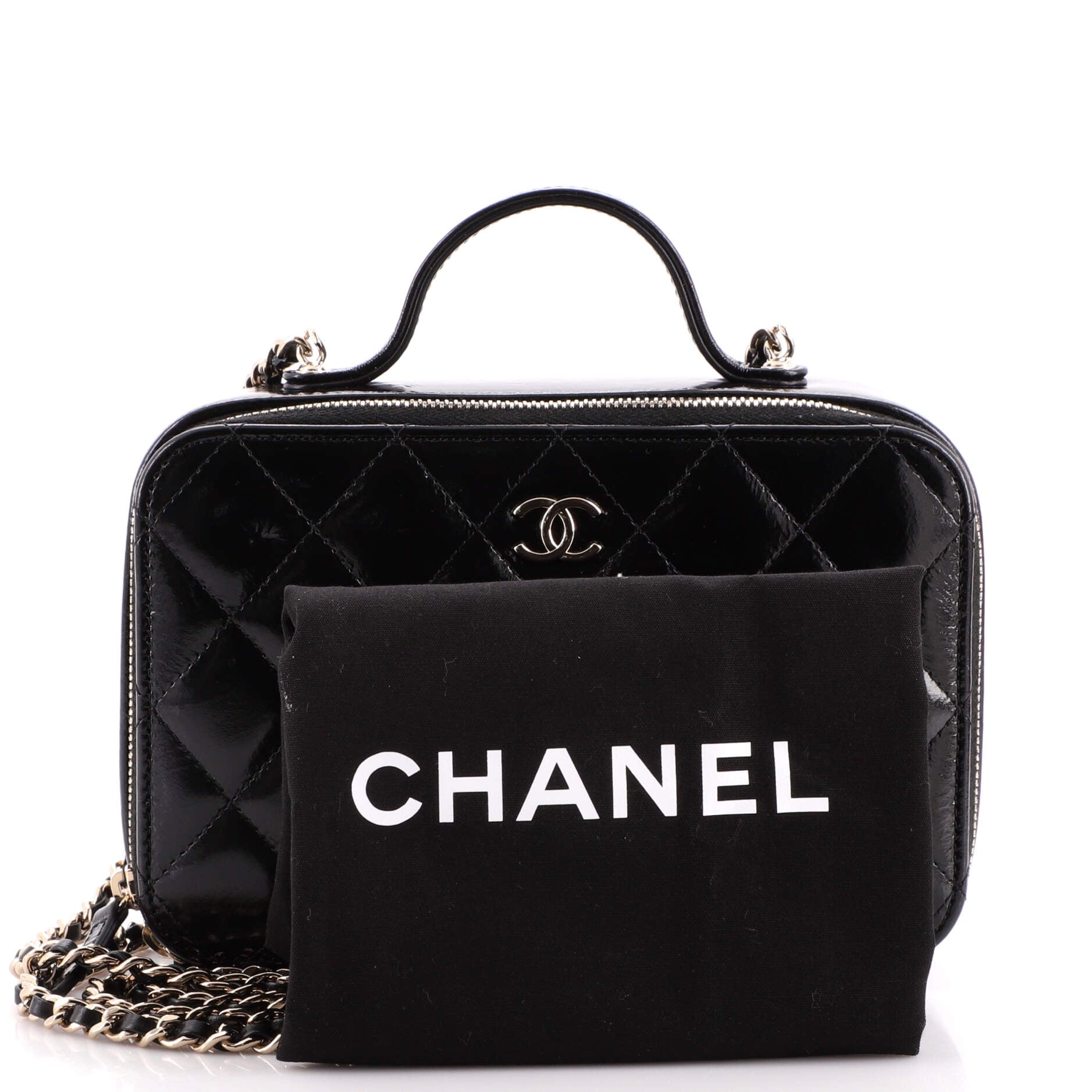 Double Zip CC Vanity Case Quilted Shiny Lambskin Small