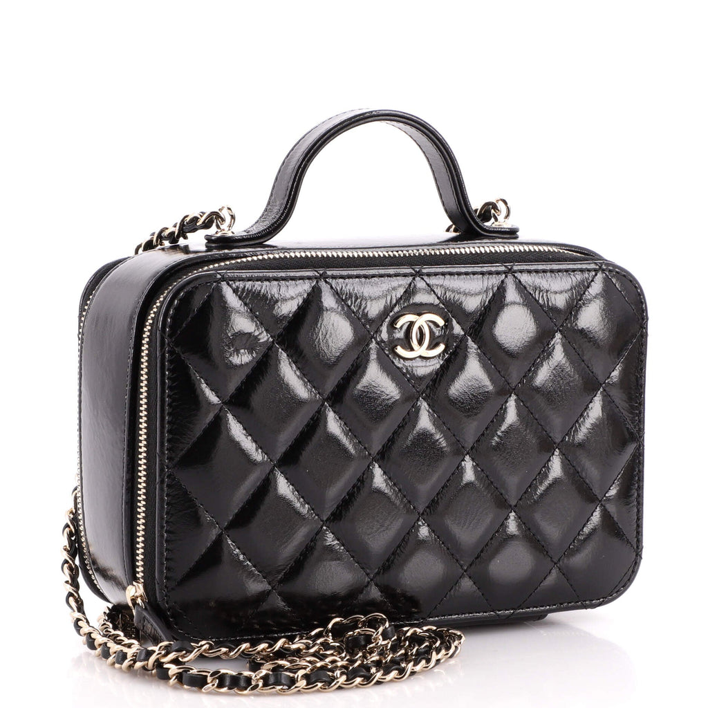 Double Zip CC Vanity Case Quilted Shiny Lambskin Small