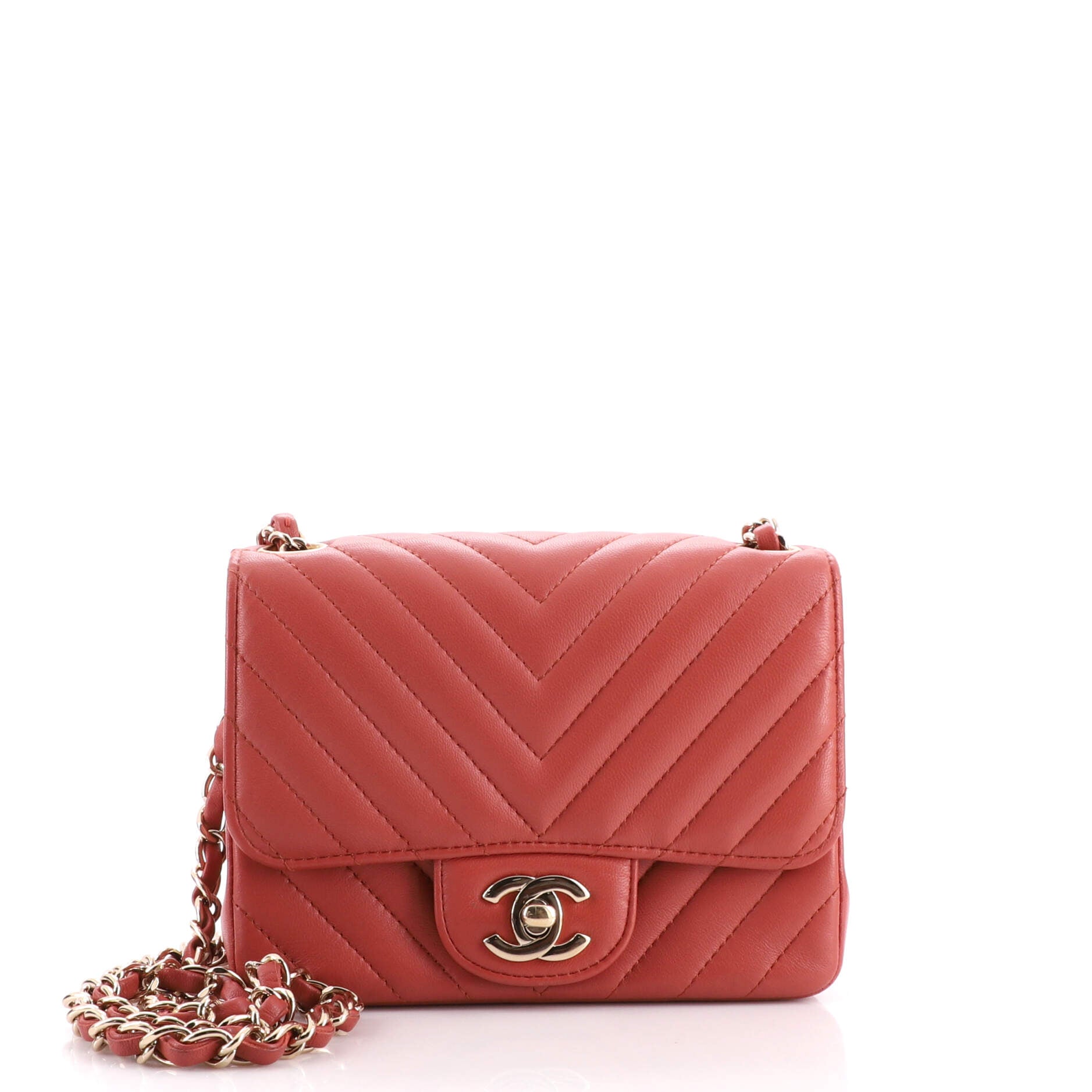 Square Classic Single Flap Bag Chevron Lambskin Mini