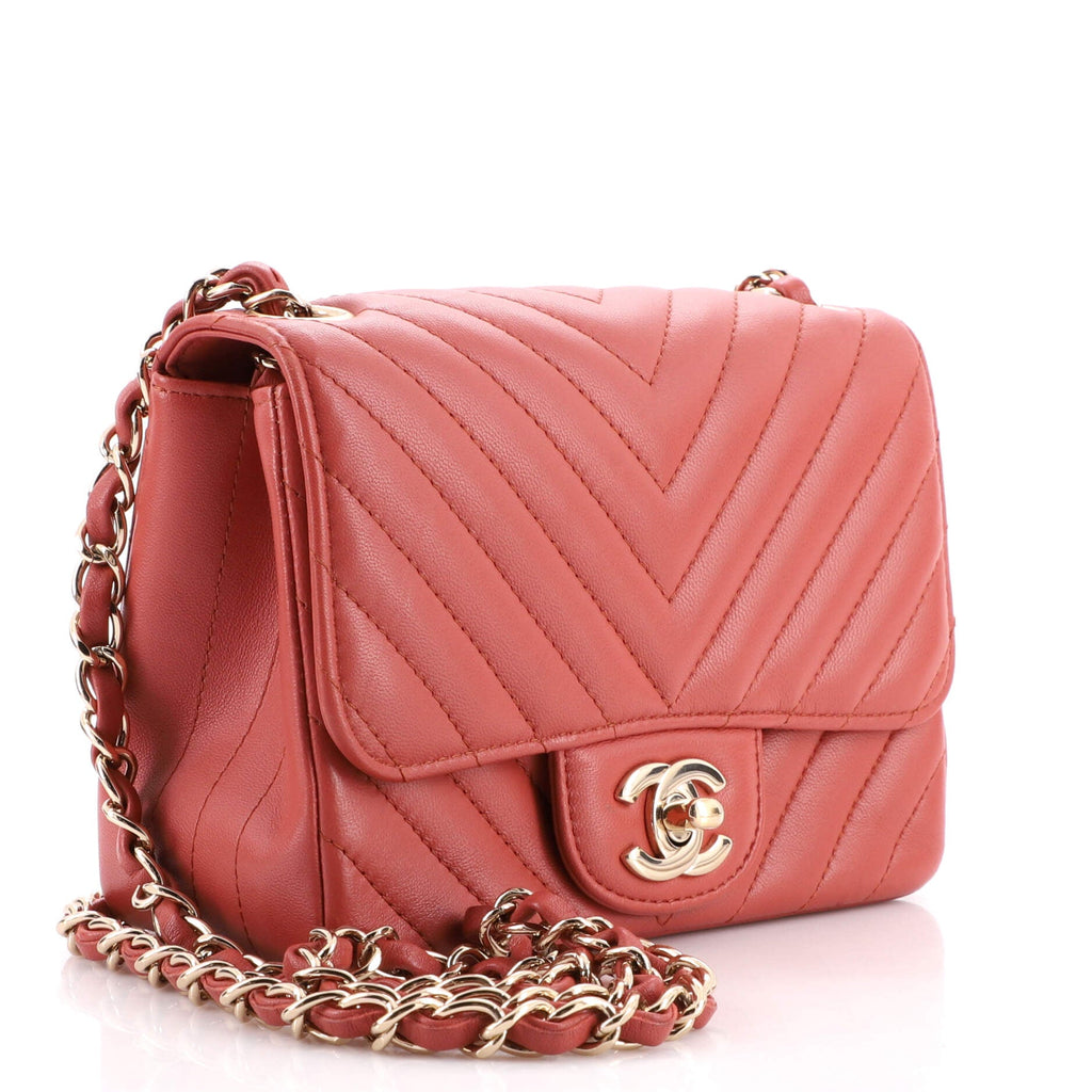 Square Classic Single Flap Bag Chevron Lambskin Mini