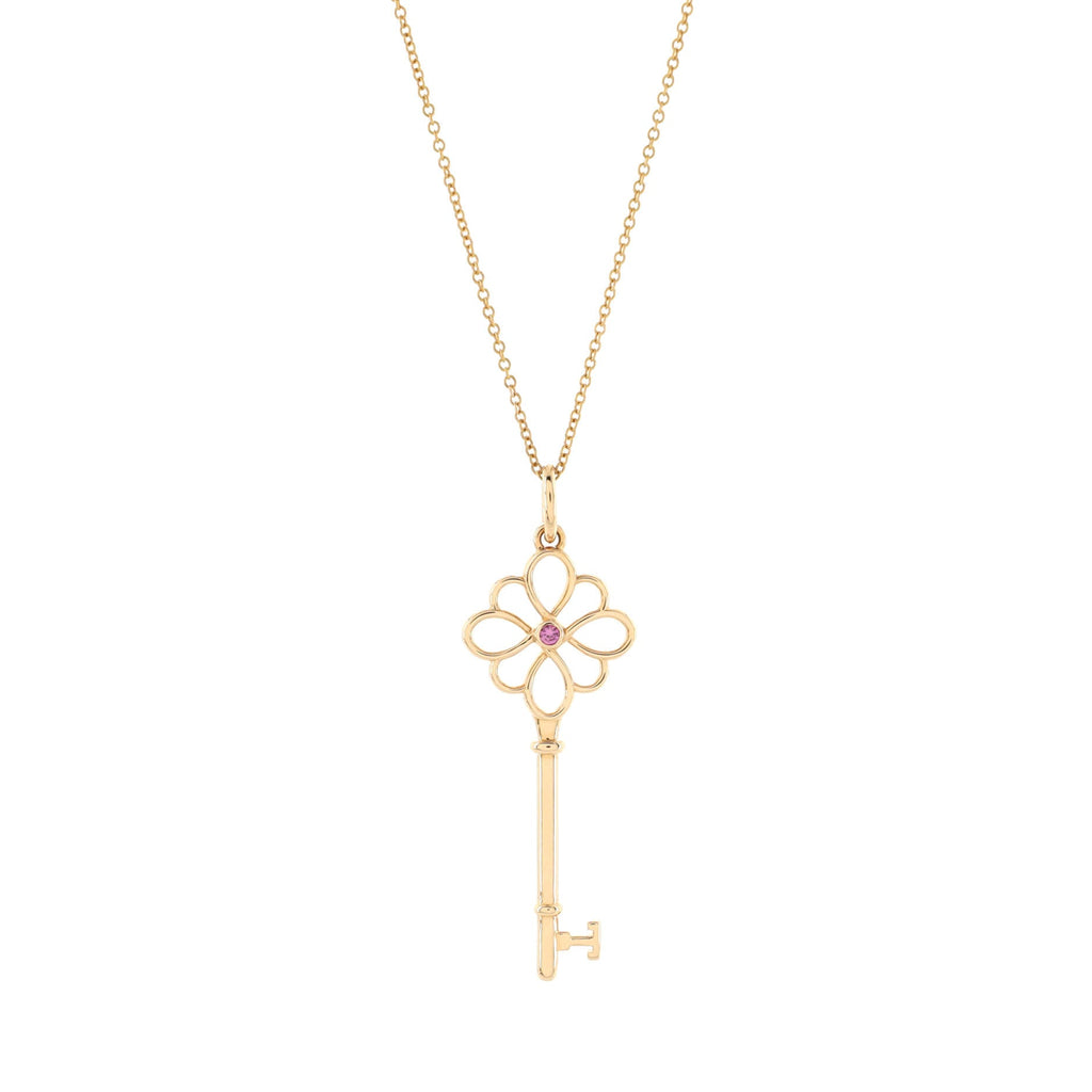 Knot Key Pendant Necklace 18K Rose Gold with Pink Sapphire