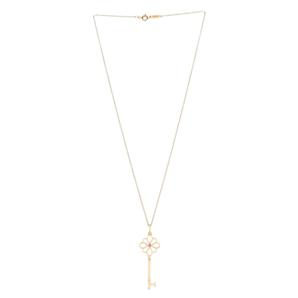 Knot Key Pendant Necklace 18K Rose Gold with Pink Sapphire