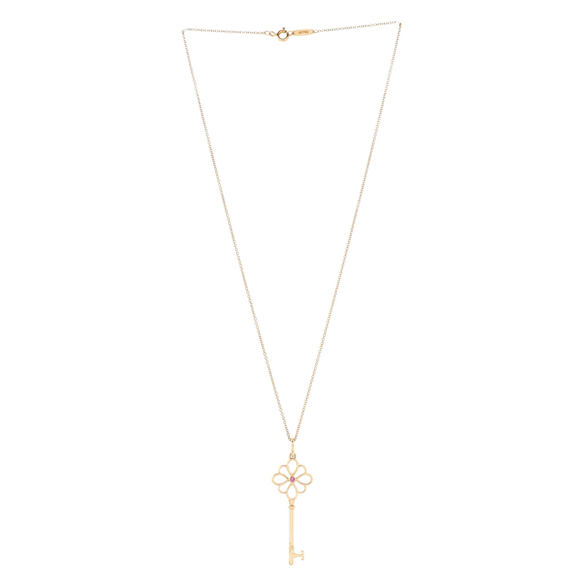 Knot Key Pendant Necklace 18K Rose Gold with Pink Sapphire