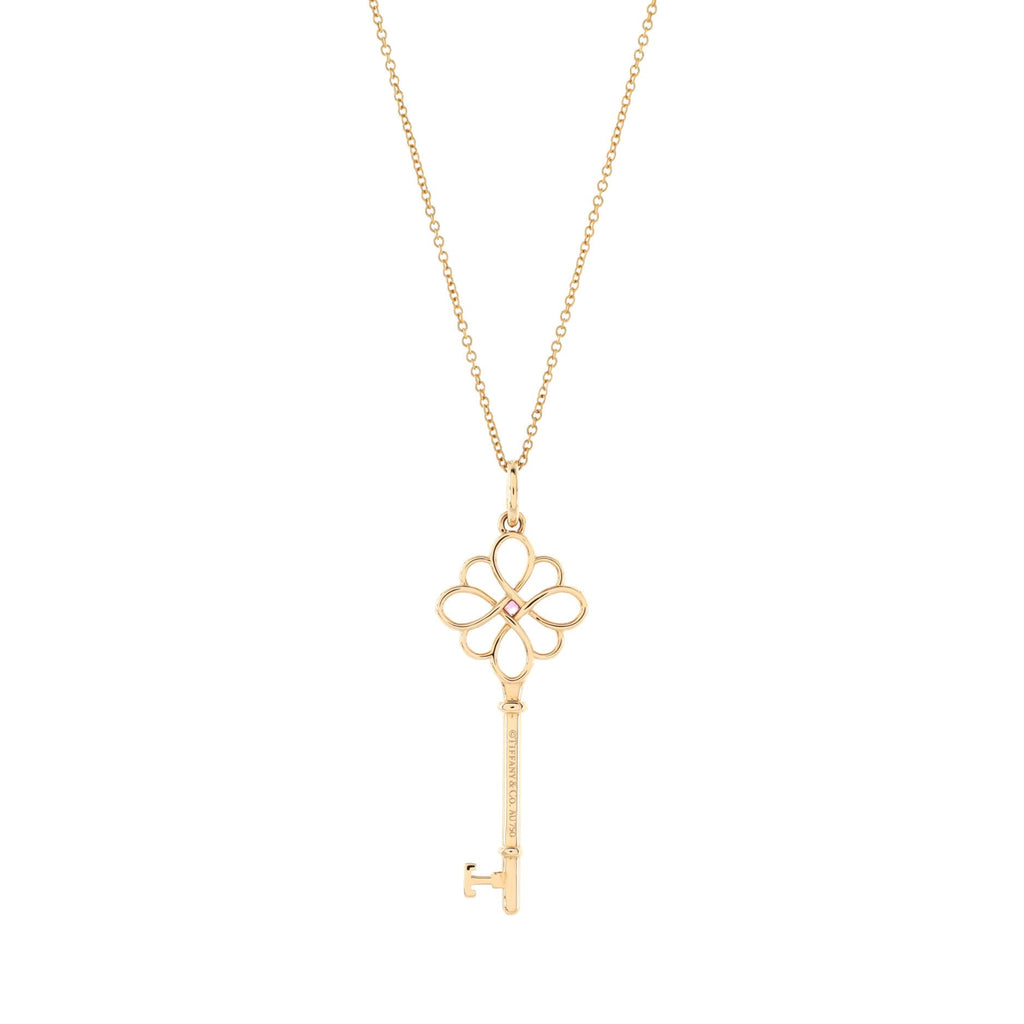 Knot Key Pendant Necklace 18K Rose Gold with Pink Sapphire