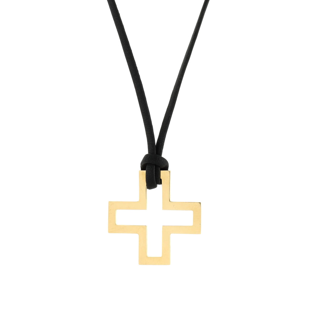 Cross Pendant Necklace 18K Yellow Gold with Cord