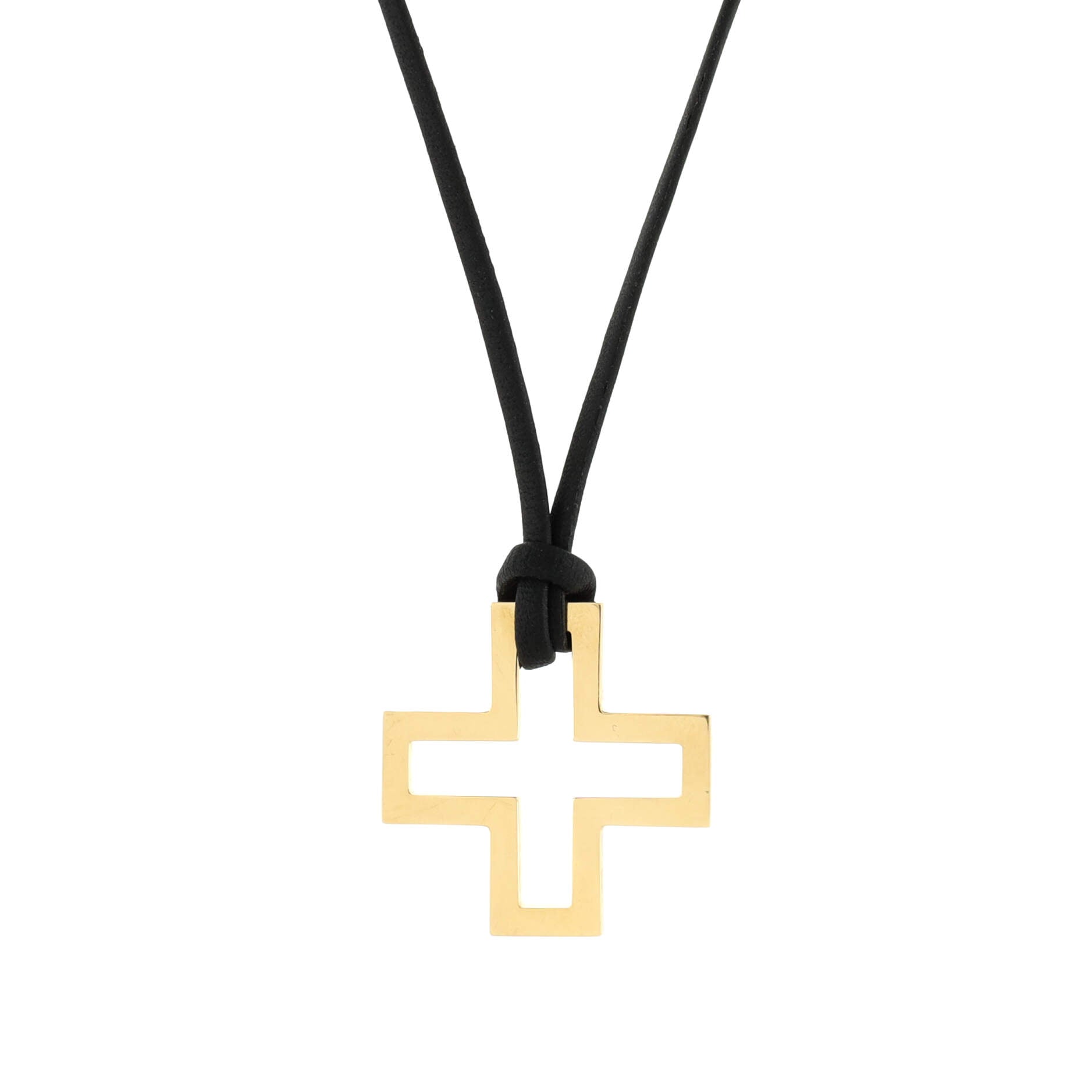 Cross Pendant Necklace 18K Yellow Gold with Cord