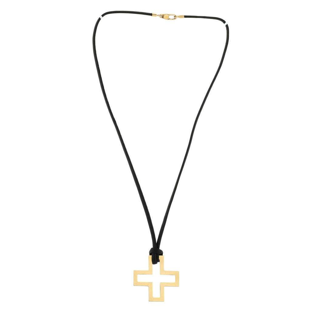 Cross Pendant Necklace 18K Yellow Gold with Cord