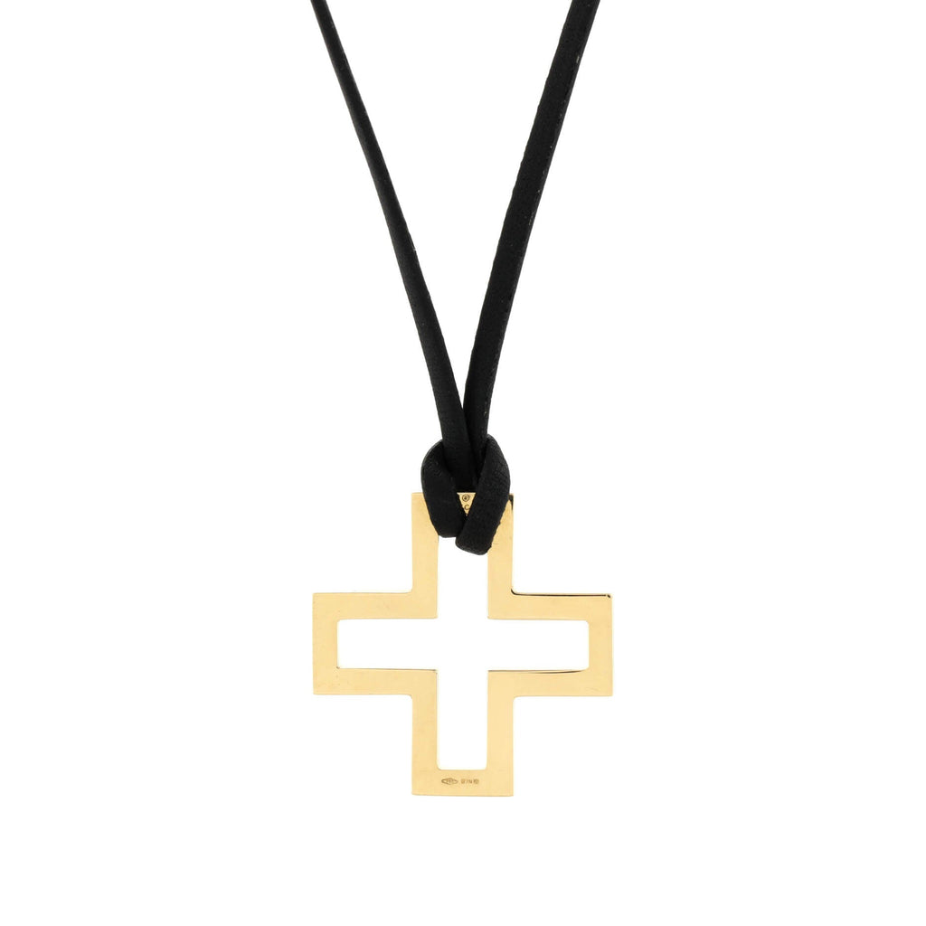 Cross Pendant Necklace 18K Yellow Gold with Cord