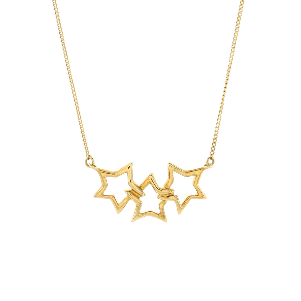 Triple Stars Pendant Necklace 18K Yellow Gold