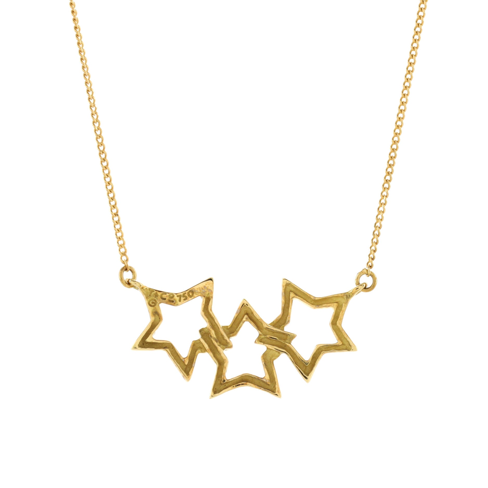 Triple Stars Pendant Necklace 18K Yellow Gold