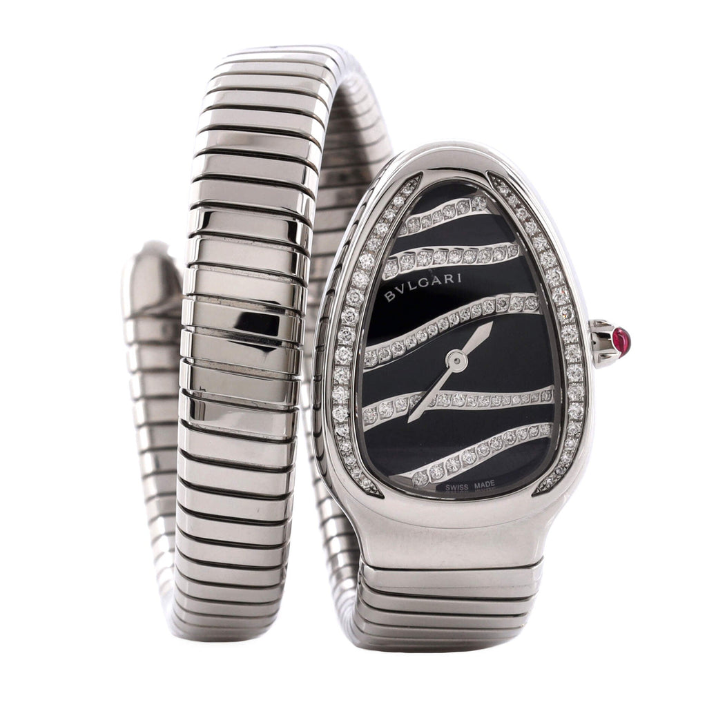 Serpenti Tubogas Single Spiral Quartz Watch Stainless Steel with Diamond Bezel and Dial 23