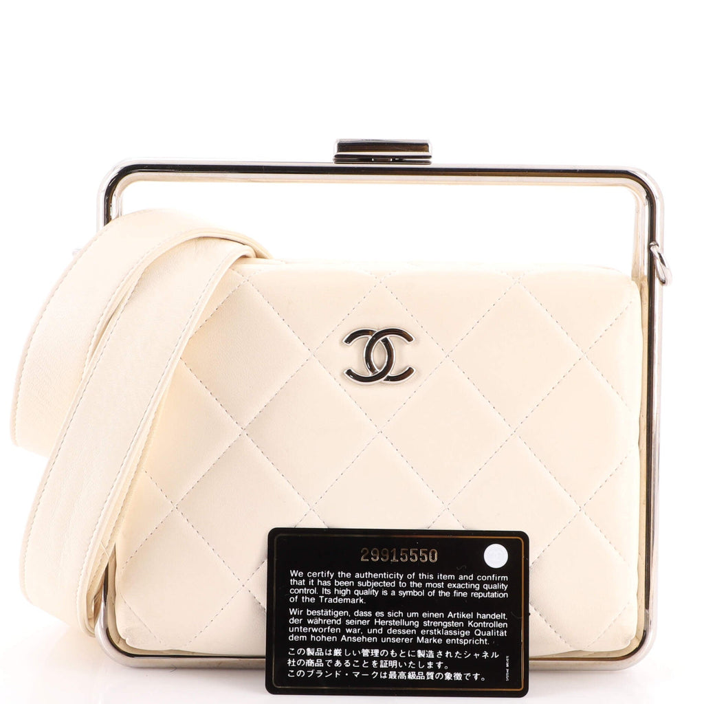 Metal Bar Convertible Clutch Bag Quilted Lambskin