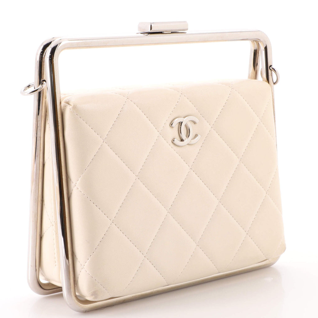 Metal Bar Convertible Clutch Bag Quilted Lambskin