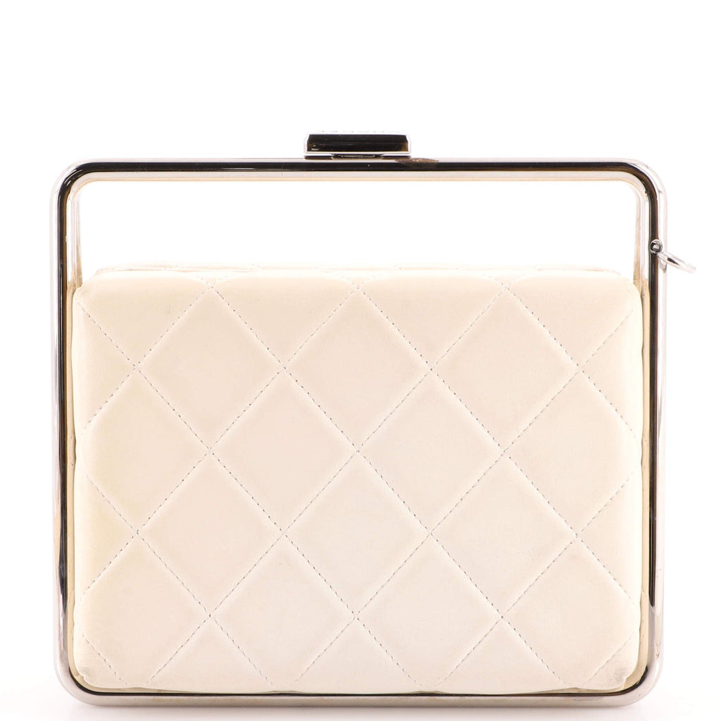 Metal Bar Convertible Clutch Bag Quilted Lambskin