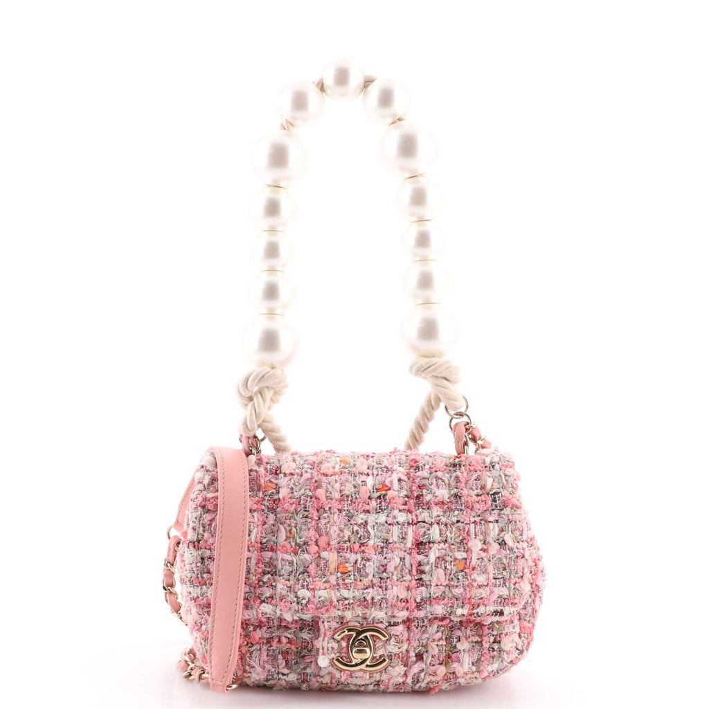 Pearl Handle Flap Bag Tweed Mini