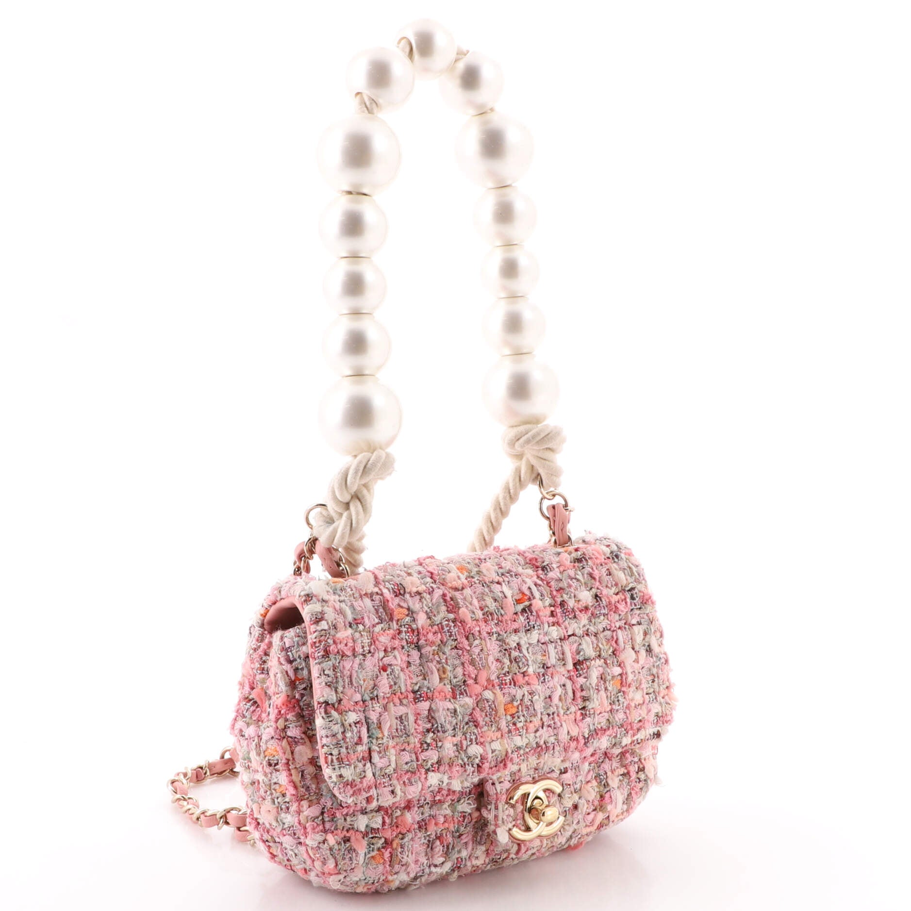 Pearl Handle Flap Bag Tweed Mini