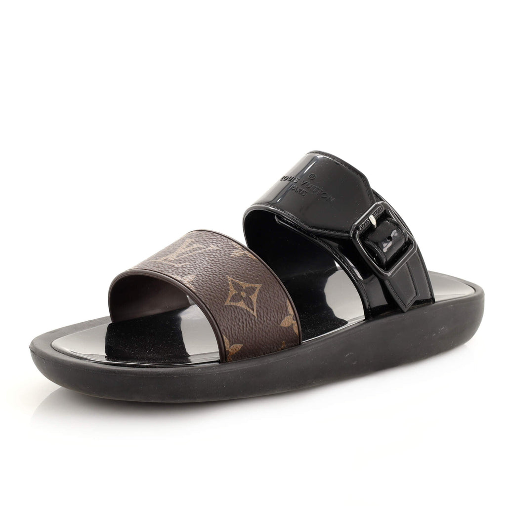 Women's Sunbath Flat Mule Sandals Monogram Canvas and Patent
