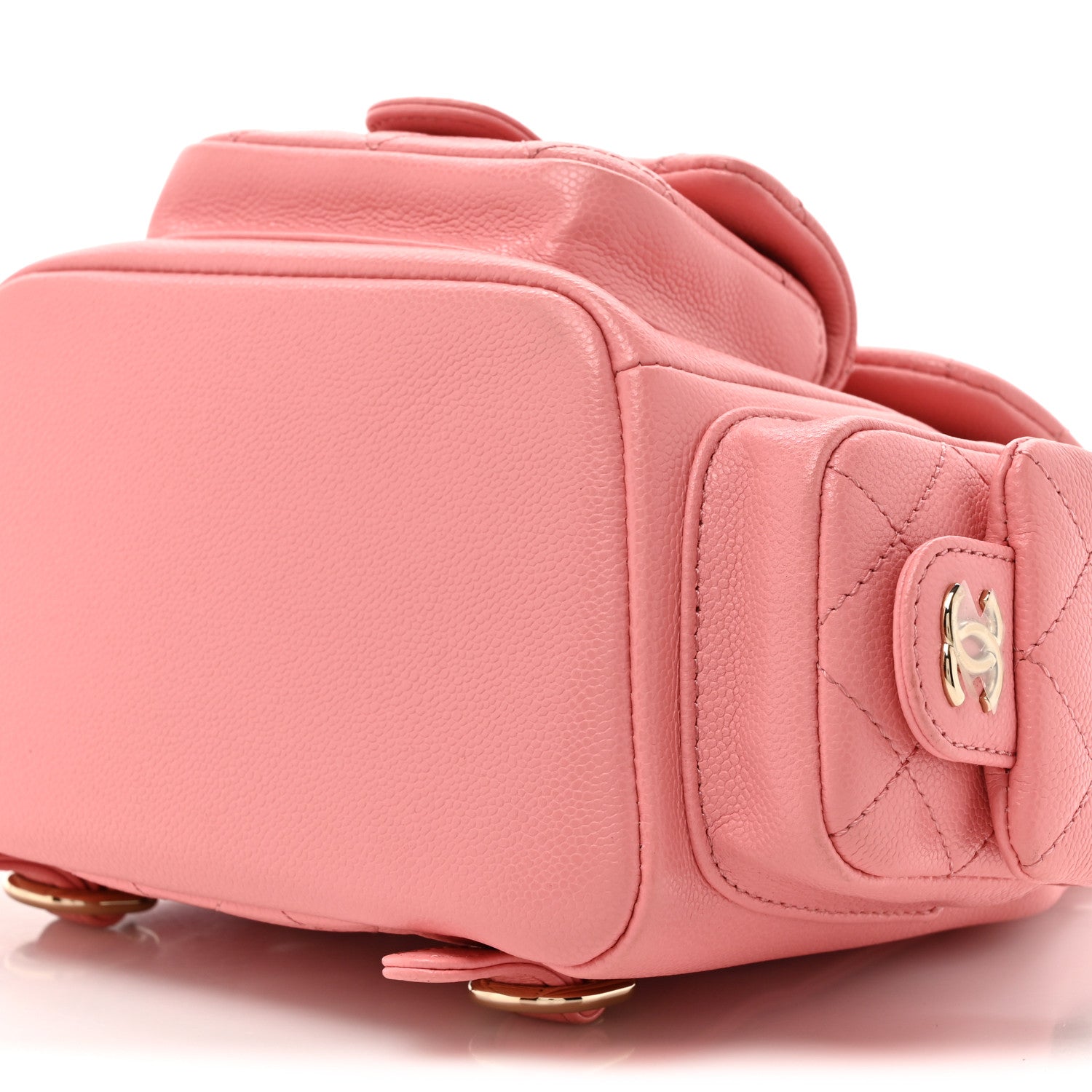 Shiny Caviar Quilted Small Pockets Drawstring Backpack Pink