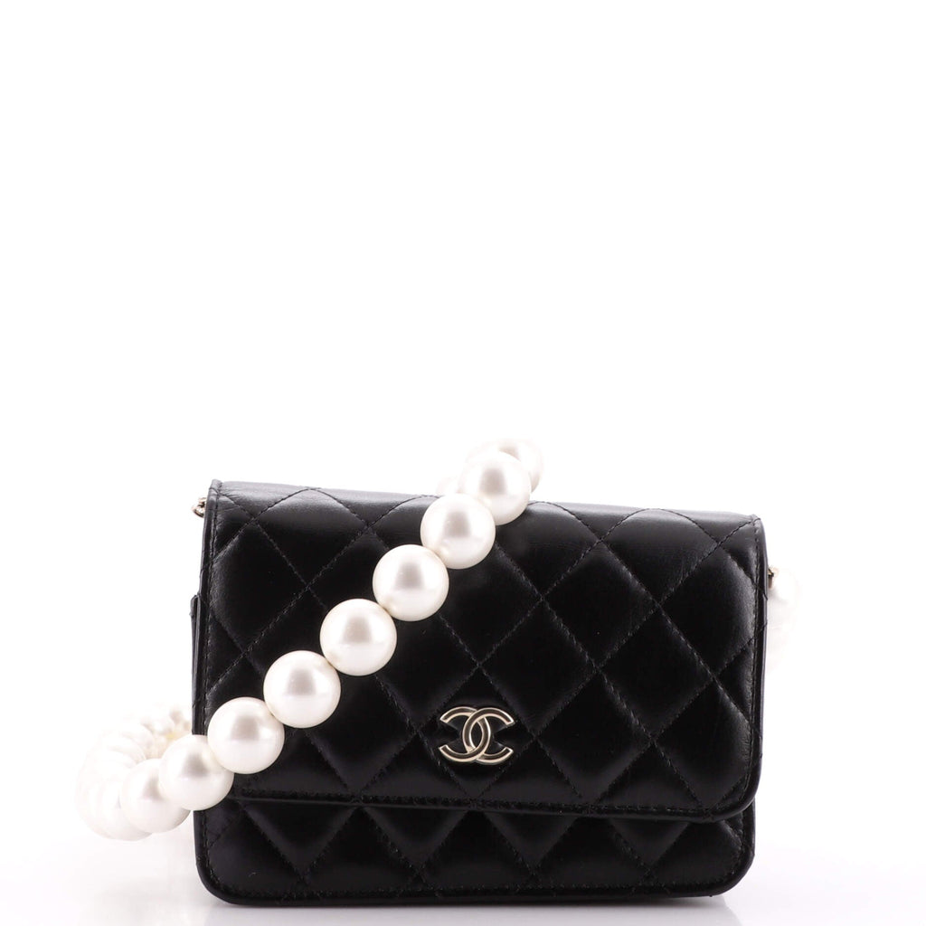 Pearl Strap CC Wallet on Chain Quilted Calfskin Mini