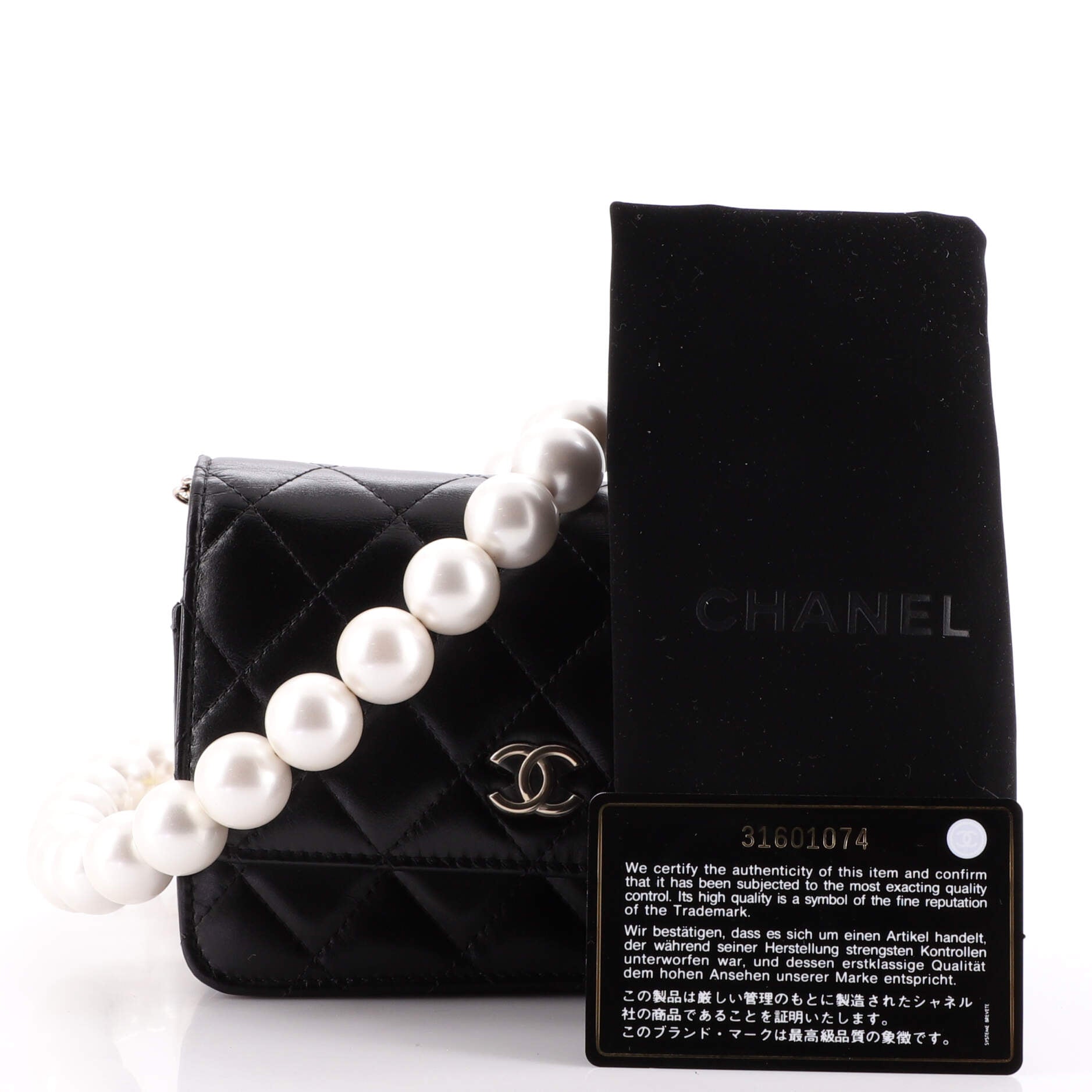 Pearl Strap CC Wallet on Chain Quilted Calfskin Mini