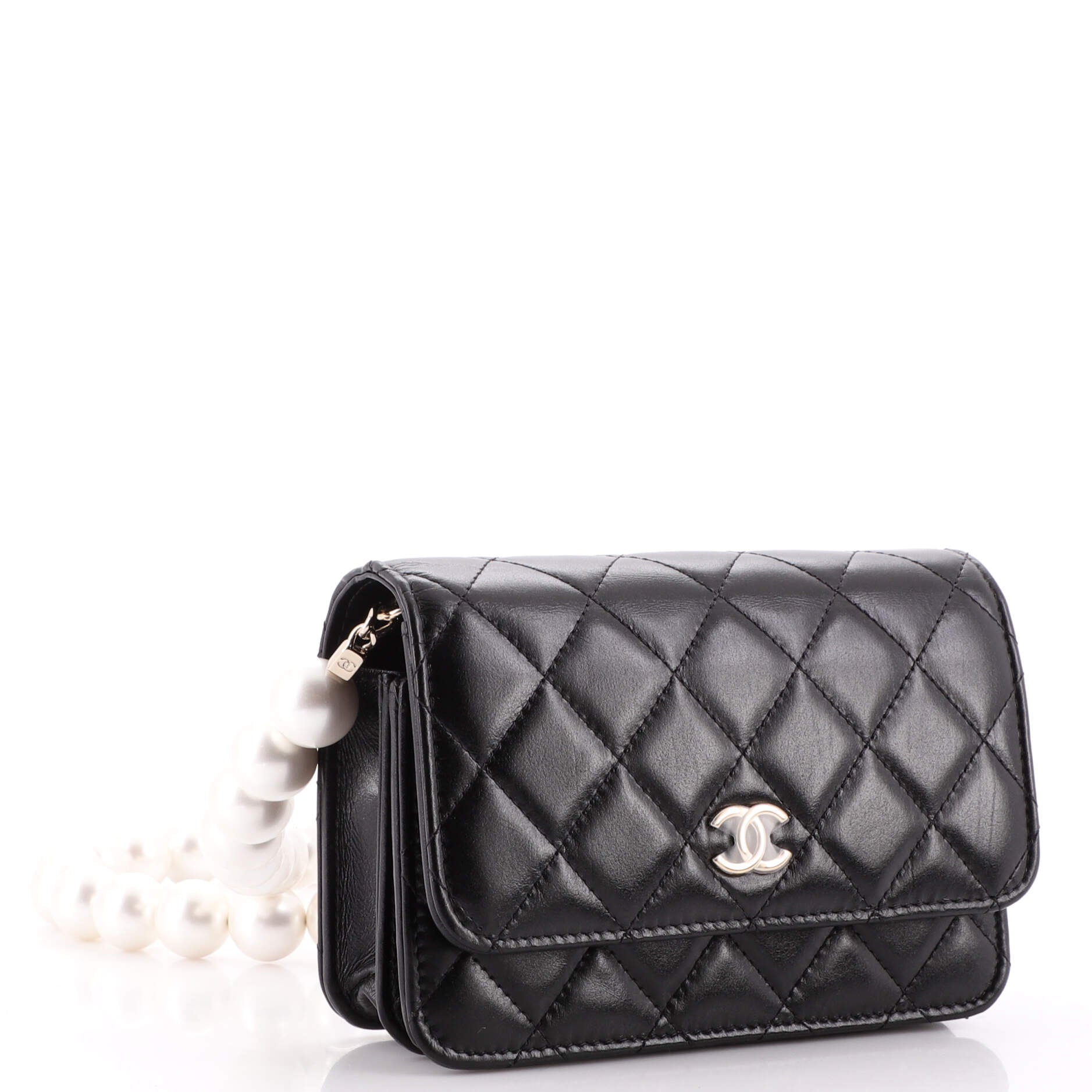 Pearl Strap CC Wallet on Chain Quilted Calfskin Mini