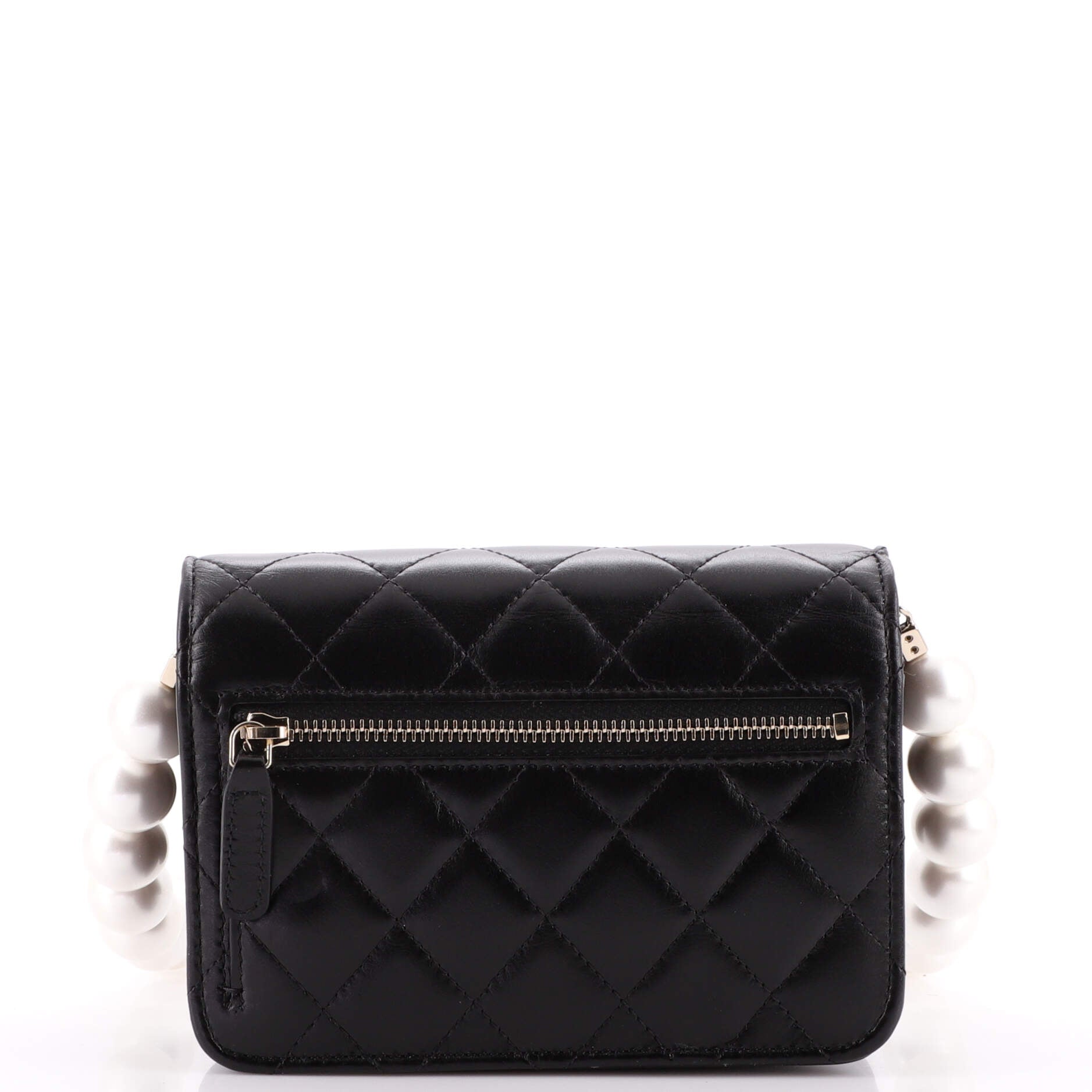 Pearl Strap CC Wallet on Chain Quilted Calfskin Mini