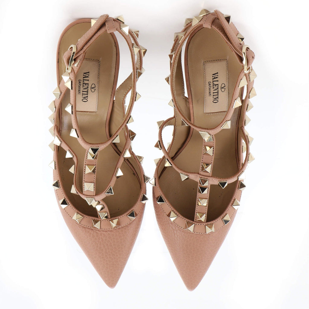 Women's Rockstud Ankle Strap Pumps Leather 100