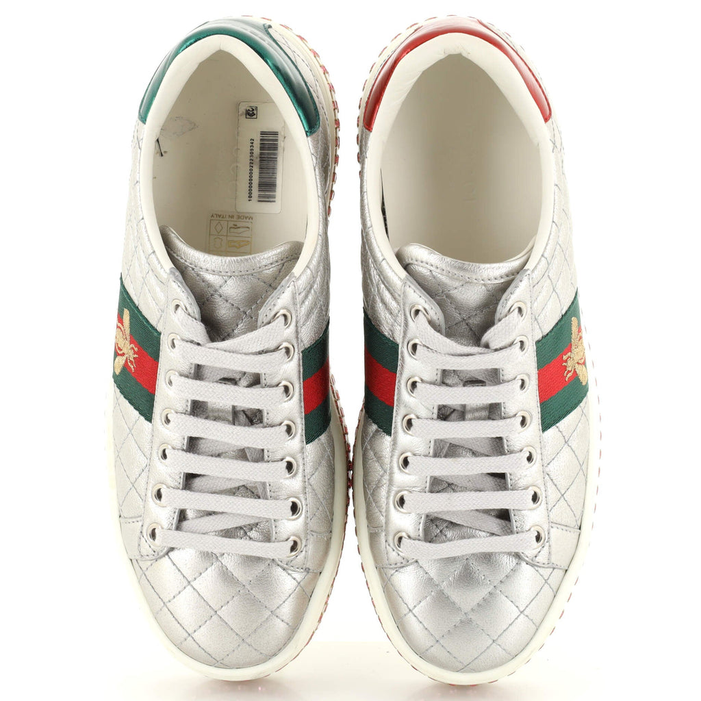 Women's Ace Web Platform Sneakers Quilted Leather with Crystals