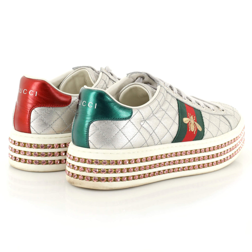Women's Ace Web Platform Sneakers Quilted Leather with Crystals