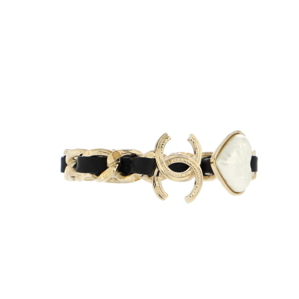 CC Heart Woven Chain Cuff Bracelet Metal and Leather with Resin