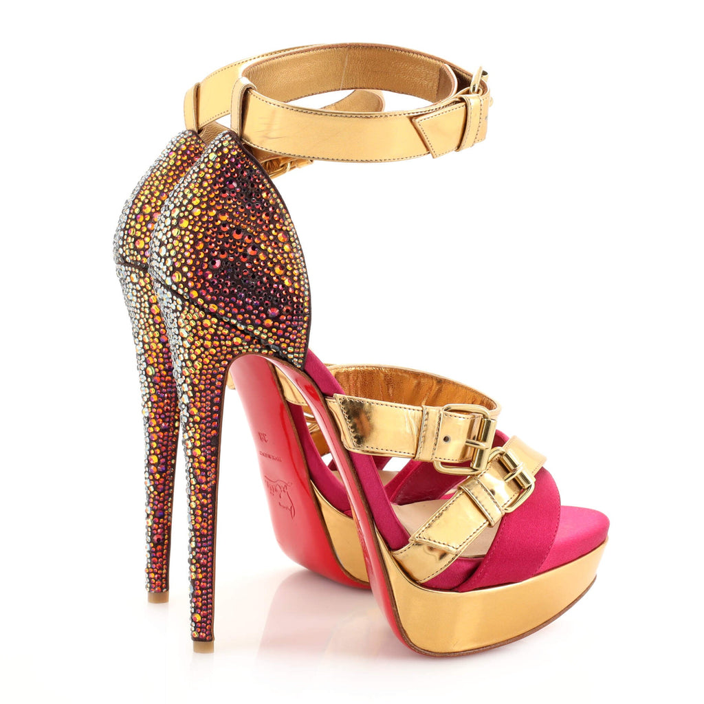 Women's Ambertina Platform Pumps Crystal Embellished Leather and Satin