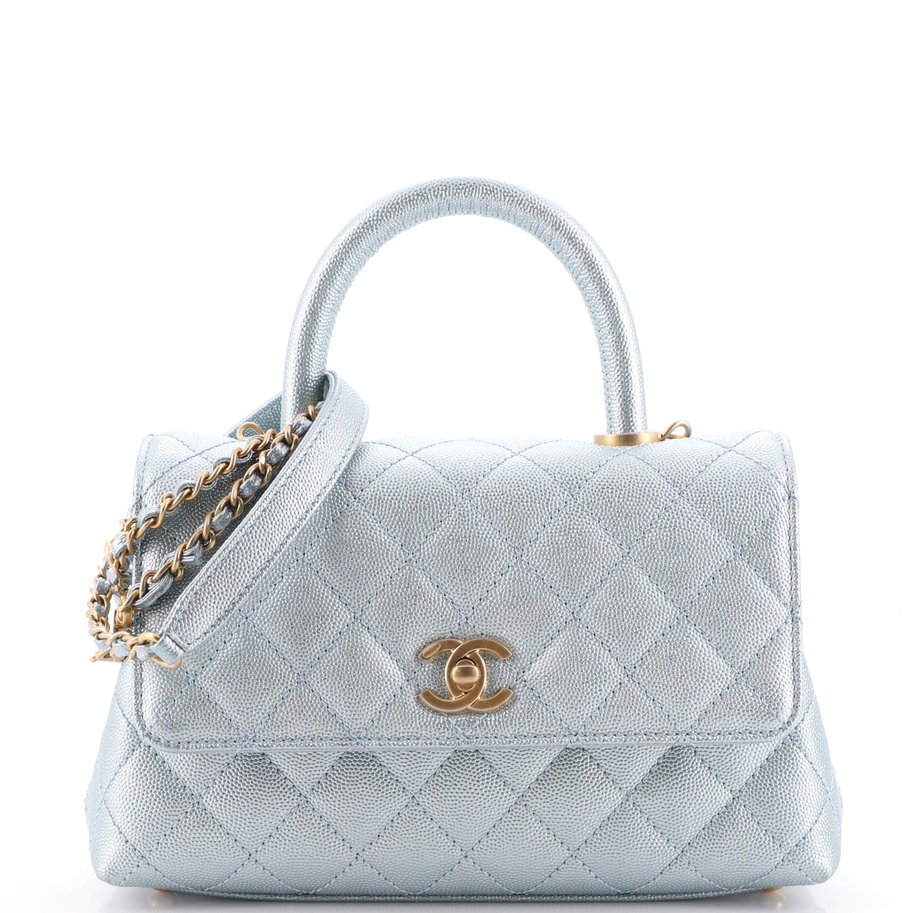 Coco Top Handle Bag Quilted Iridescent Caviar with Gradient Hardware Mini