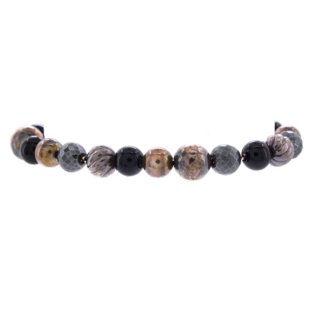 Elements Bead Bracelet Sterling Silver with Onyx and Hematite 14mm