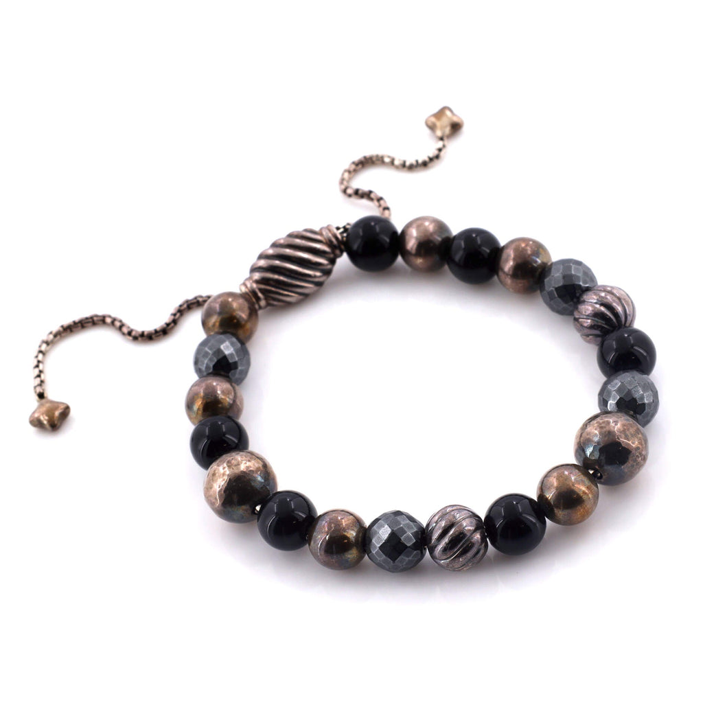 Elements Bead Bracelet Sterling Silver with Onyx and Hematite 14mm