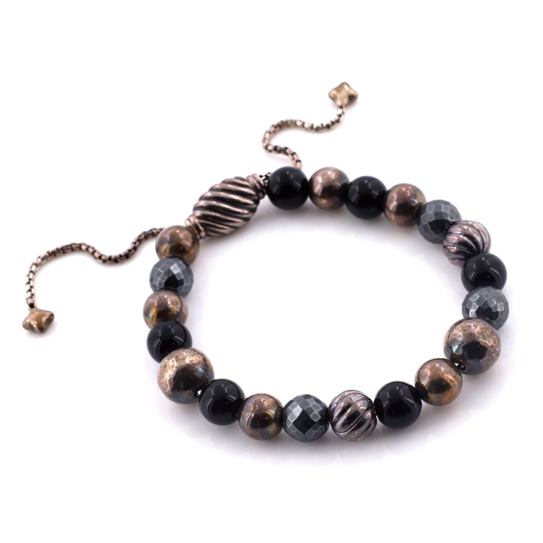 Elements Bead Bracelet Sterling Silver with Onyx and Hematite 14mm