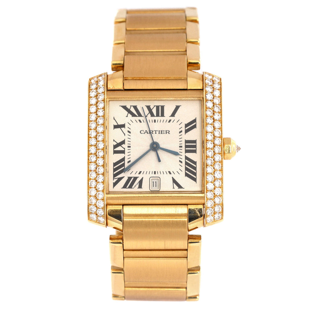 Tank Francaise Automatic Watch Yellow Gold with Diamond Bezel 28
