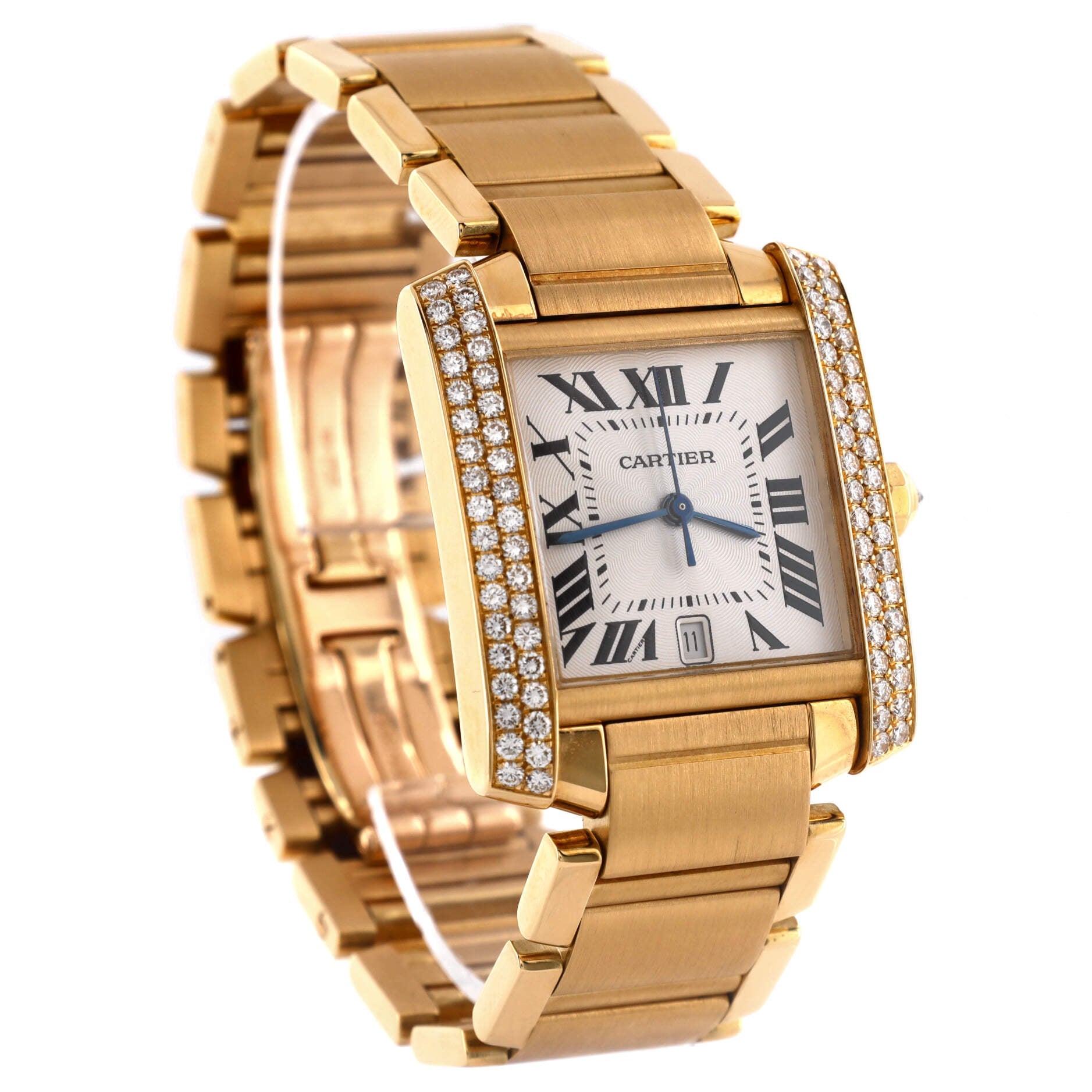Tank Francaise Automatic Watch Yellow Gold with Diamond Bezel 28