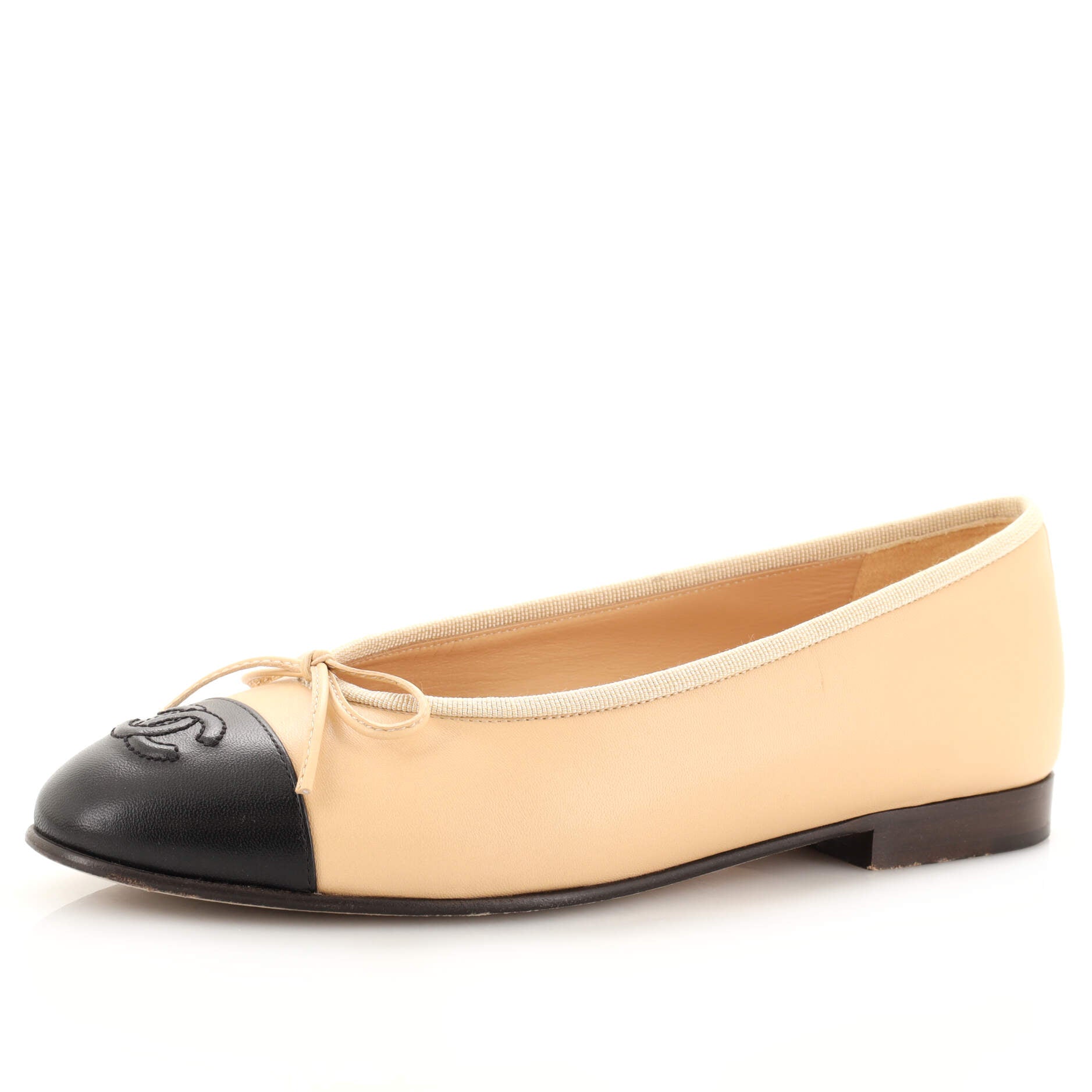 Women's CC Cap Toe Bow Ballerina Flats Leather