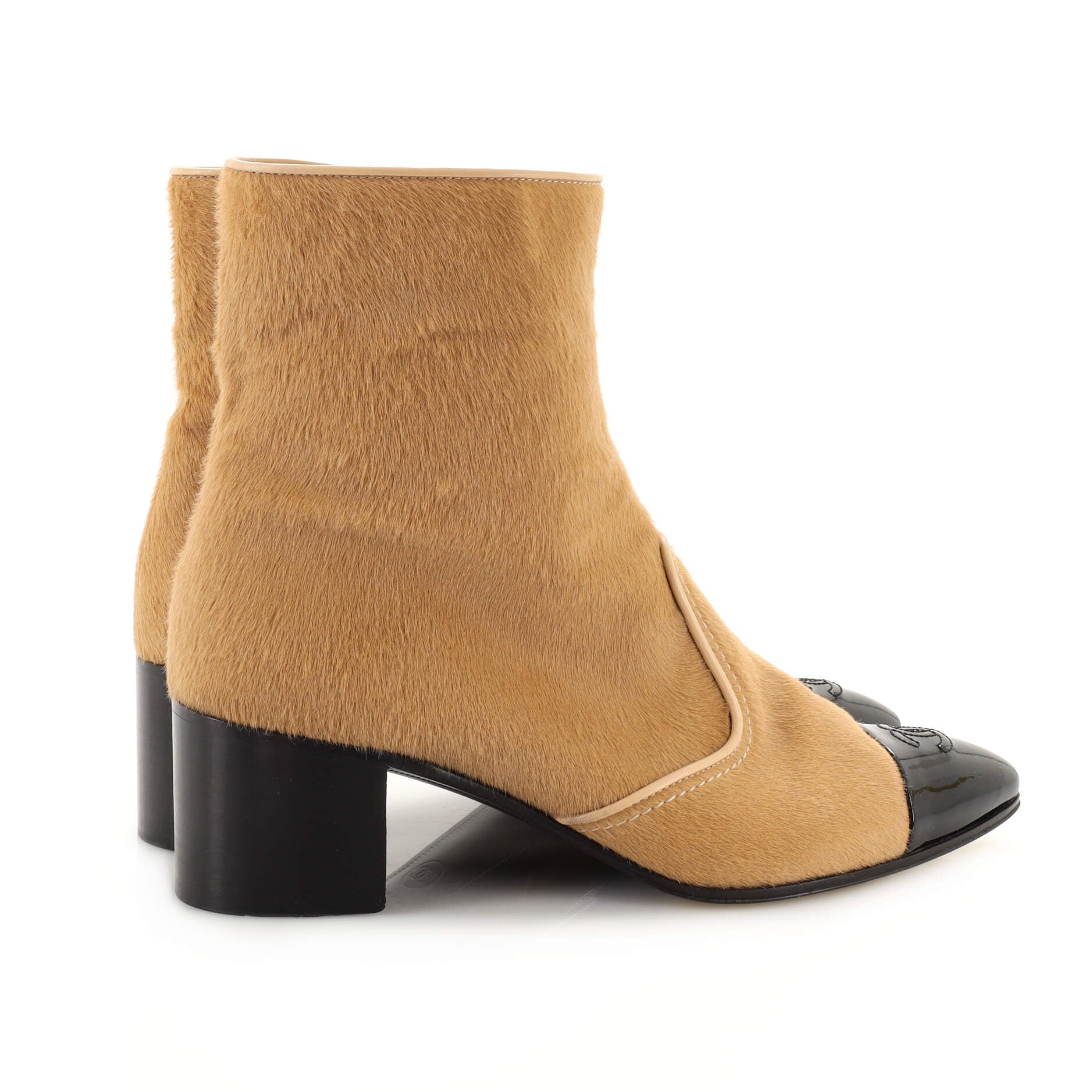 Women's CC Cap Toe Ankle Boots Pony Hair with Patent