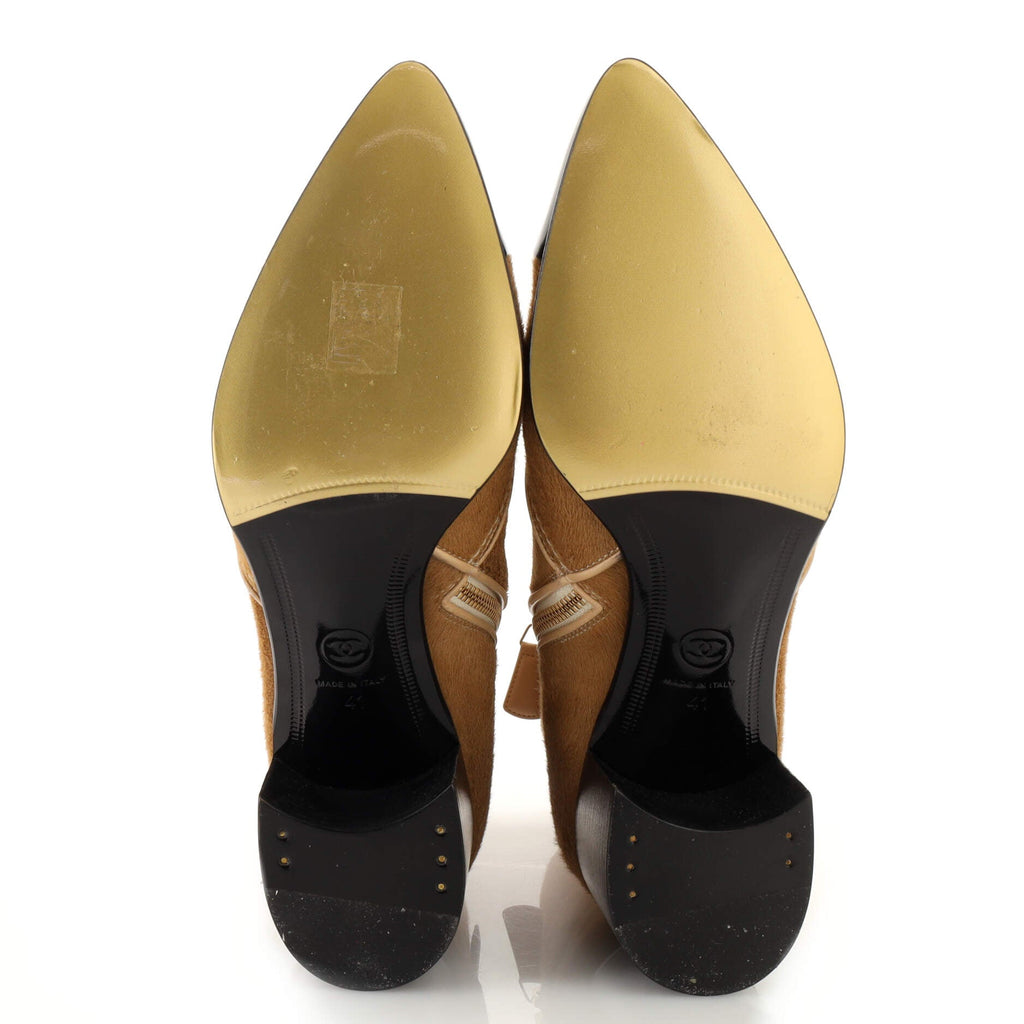 Women's CC Cap Toe Ankle Boots Pony Hair with Patent