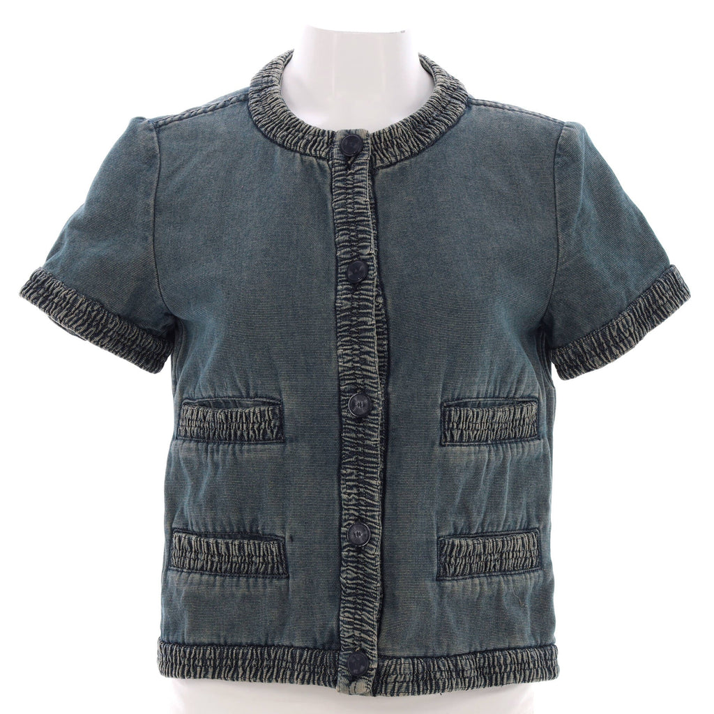 Women's Vintage Short Sleeve Four Pocket Button Up Jacket Denim