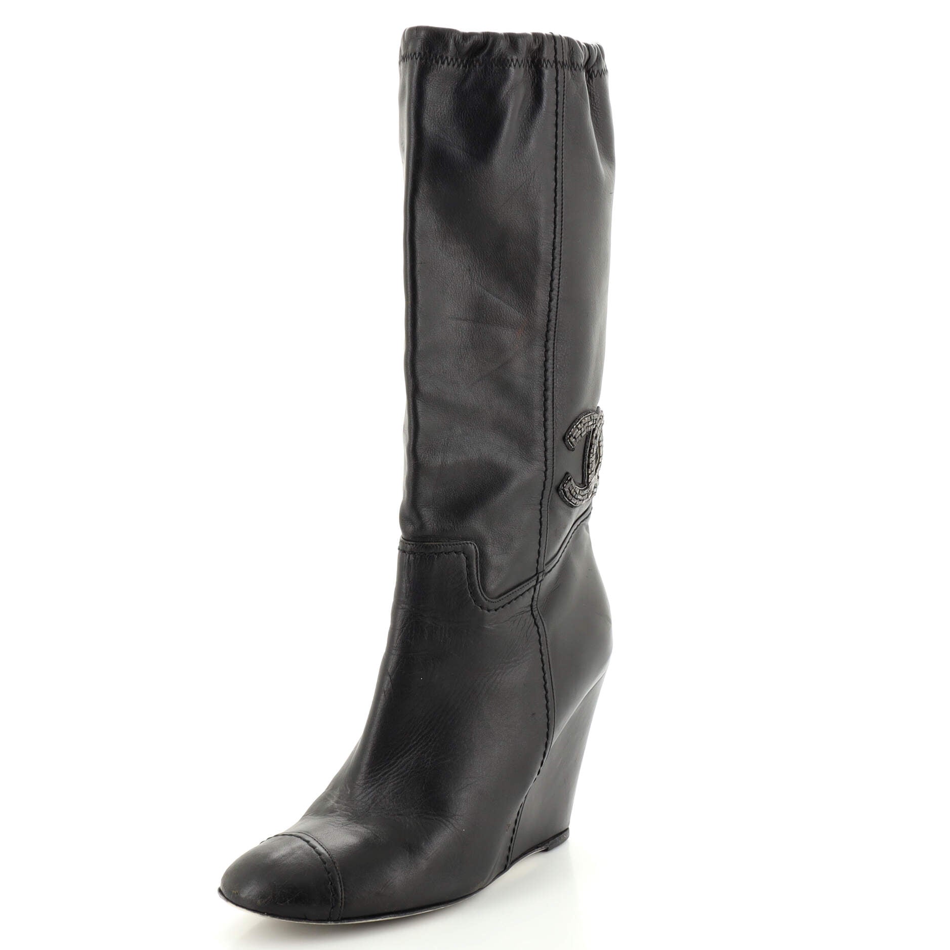 Women's CC Wedge Boots Leather with Beaded Detail