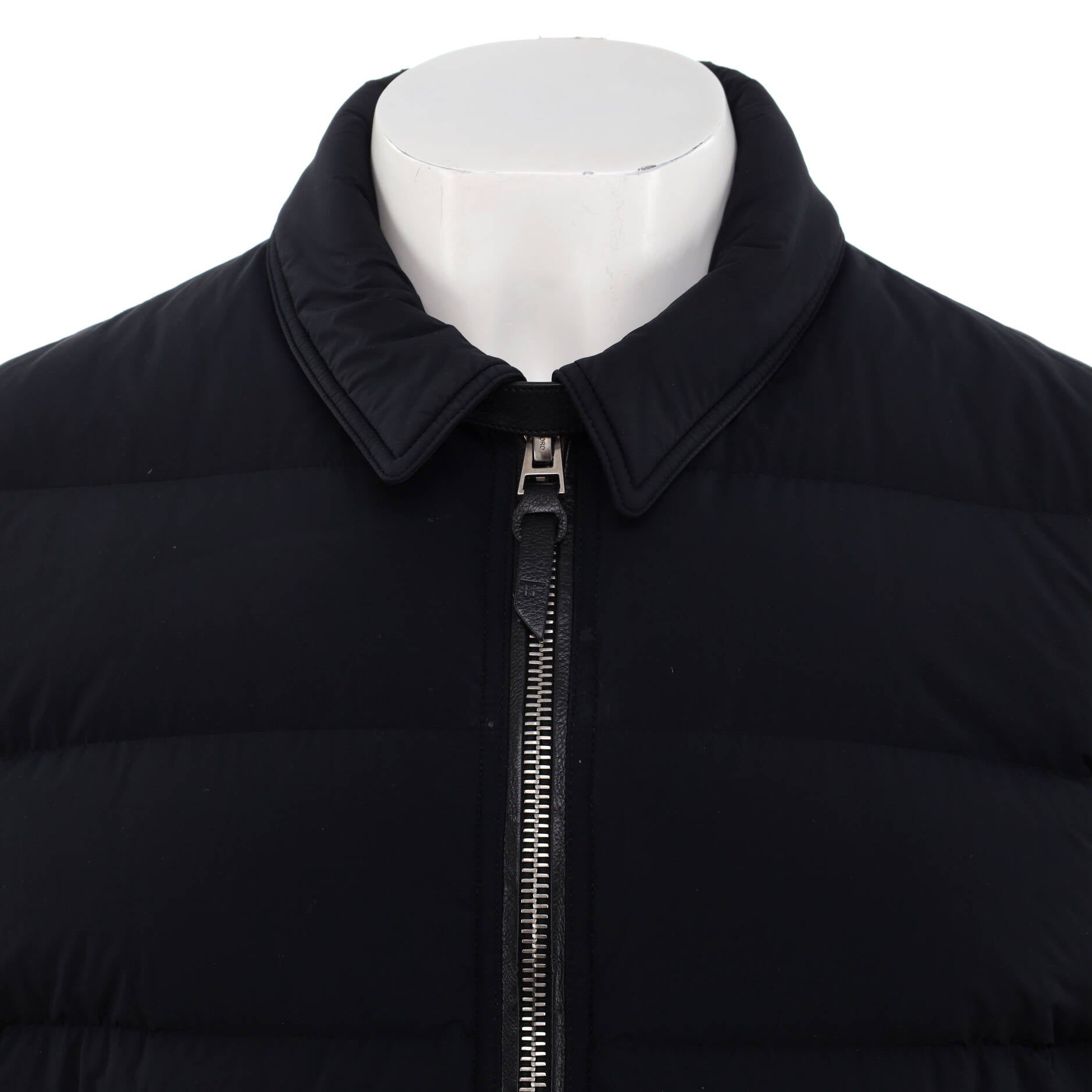 Men's Collared Puffer Jacket Quilted Polyamide Blend and Leather with Down