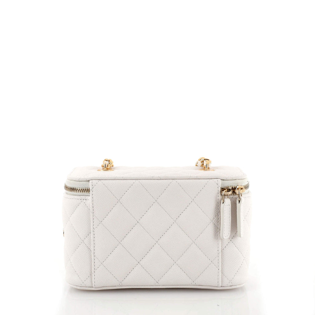 Classic Vanity Case with Chain Pin Embellished Quilted Caviar Small