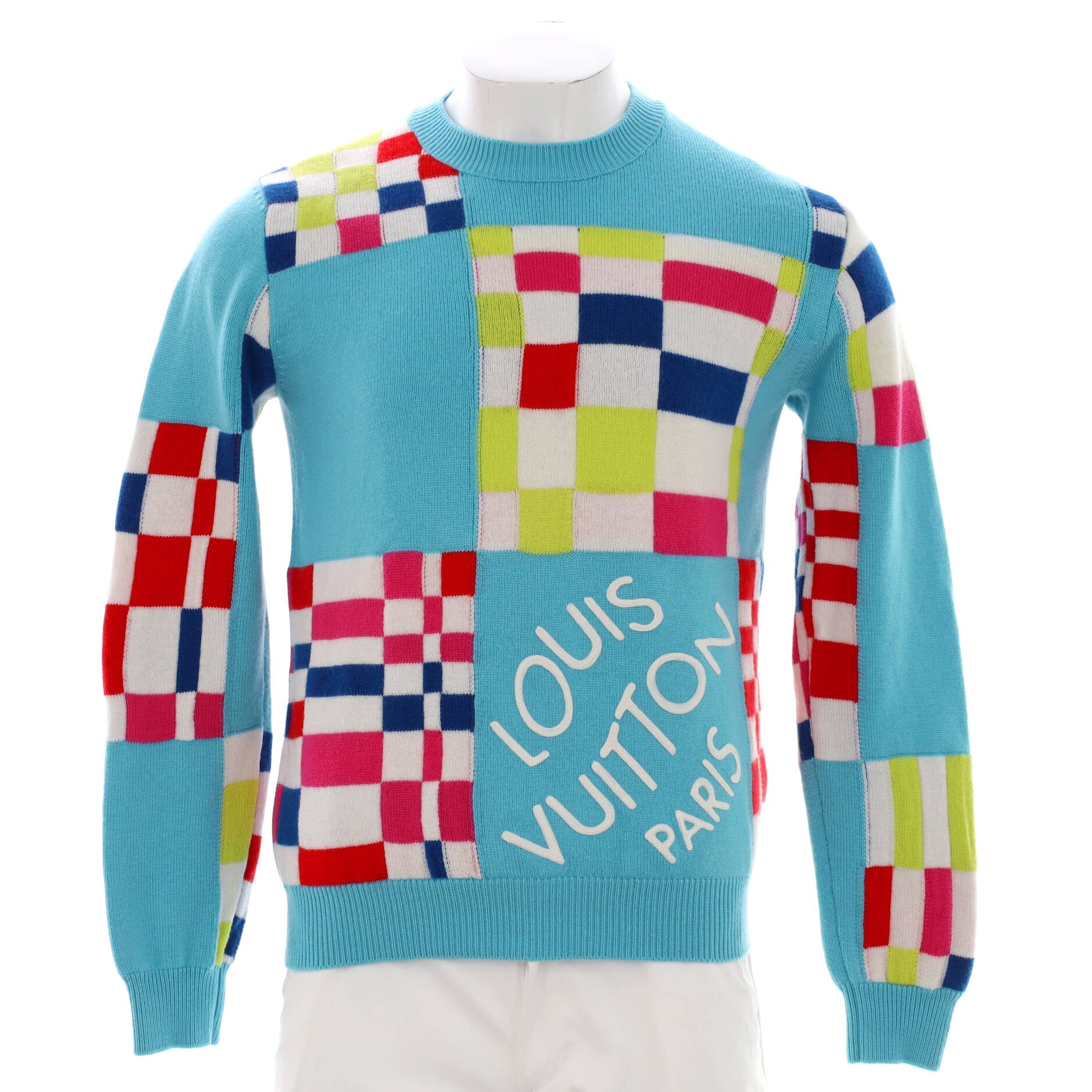 Men's Giant Distorted Damier Crewneck Sweater Wool
