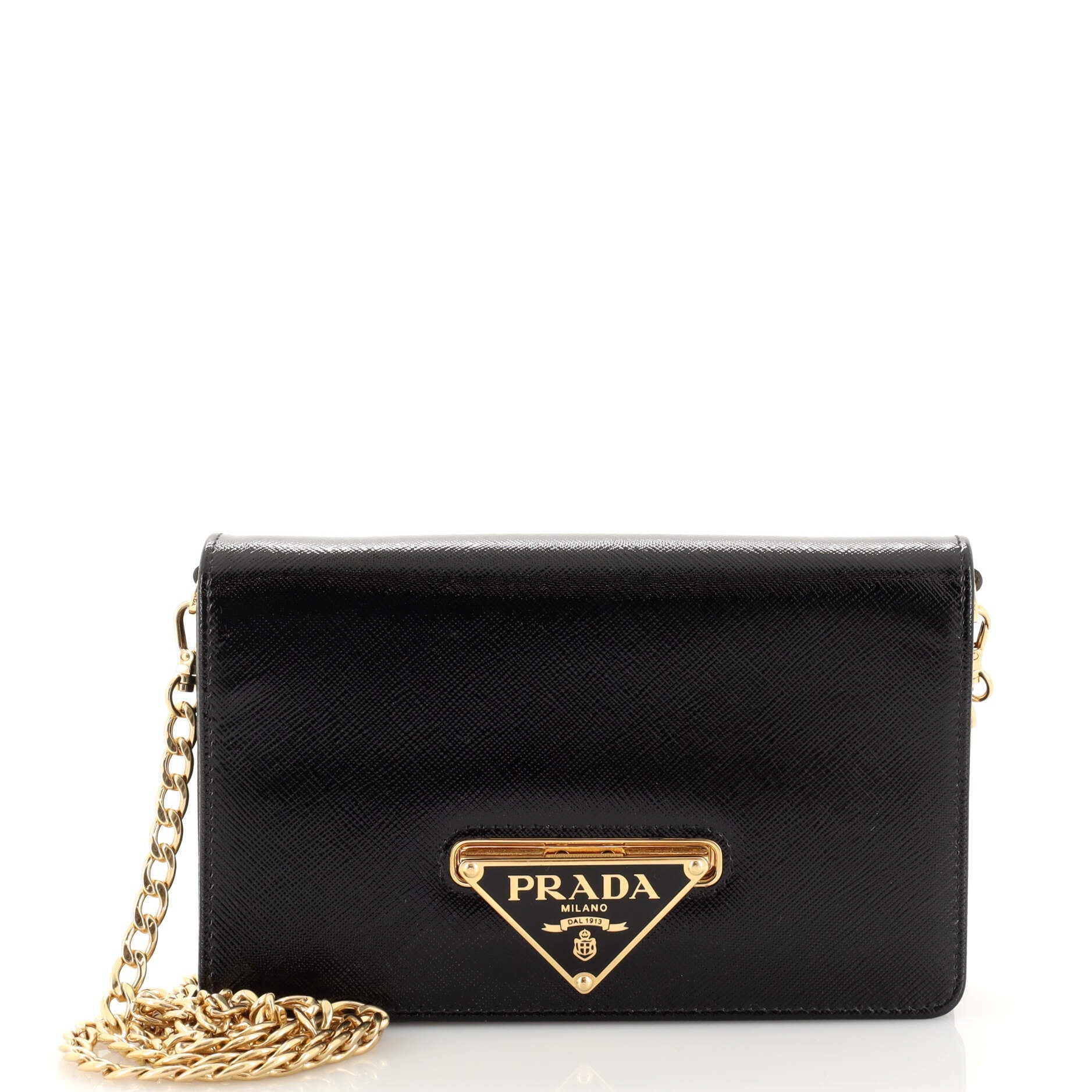 Flip Lock Wallet on Chain Clutch Vernice Saffiano Leather Small