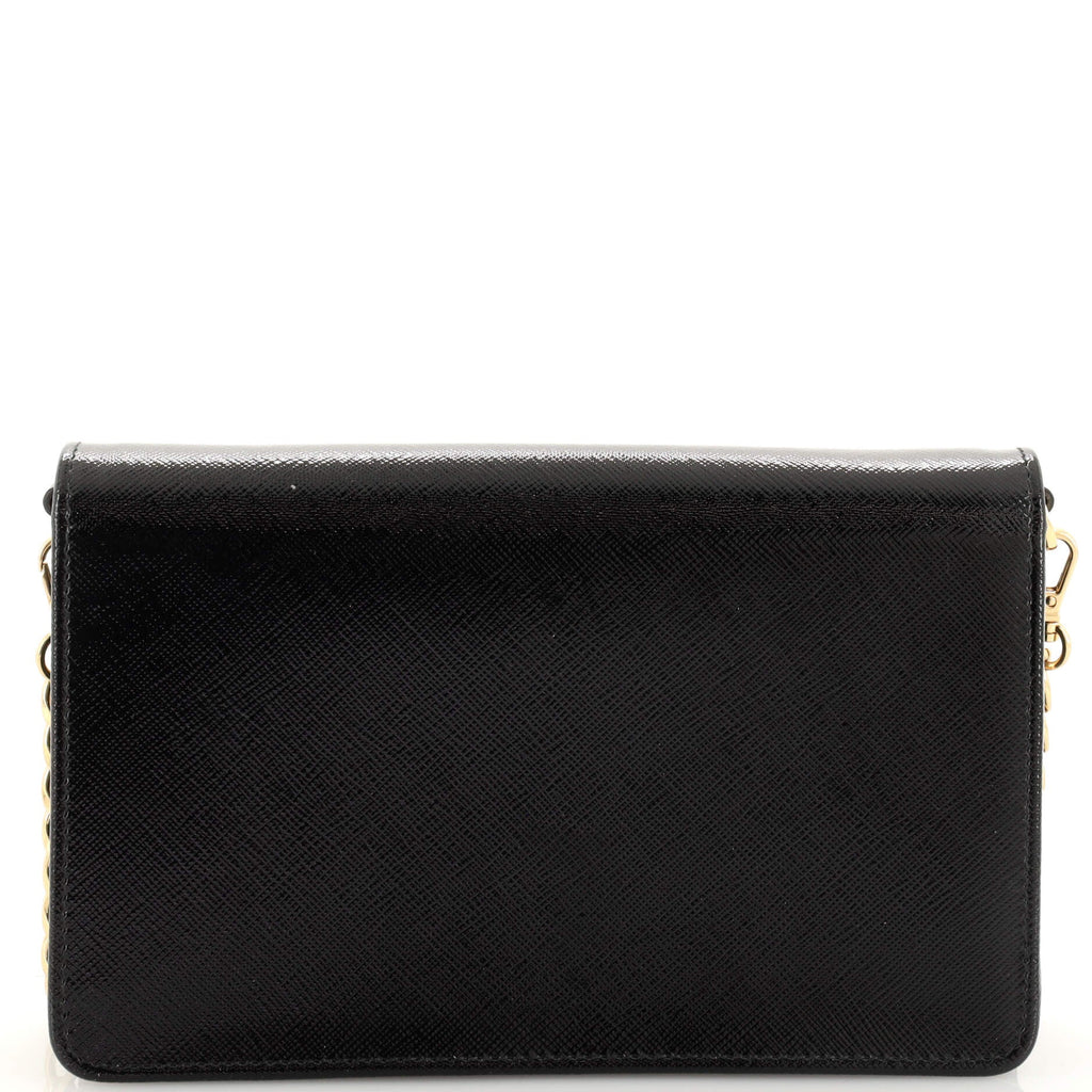 Flip Lock Wallet on Chain Clutch Vernice Saffiano Leather Small