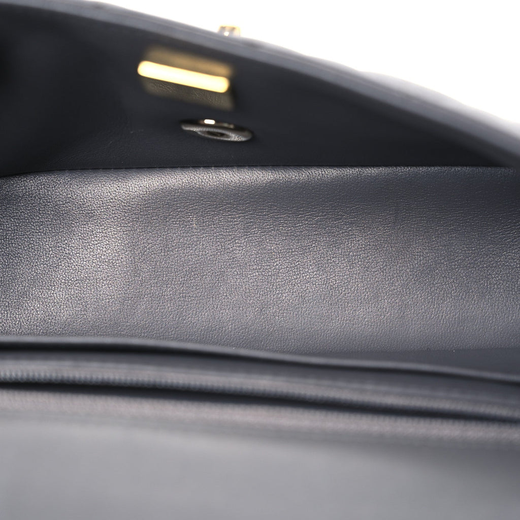 Lambskin Quilted Mini Rectangular Flap Dark Grey